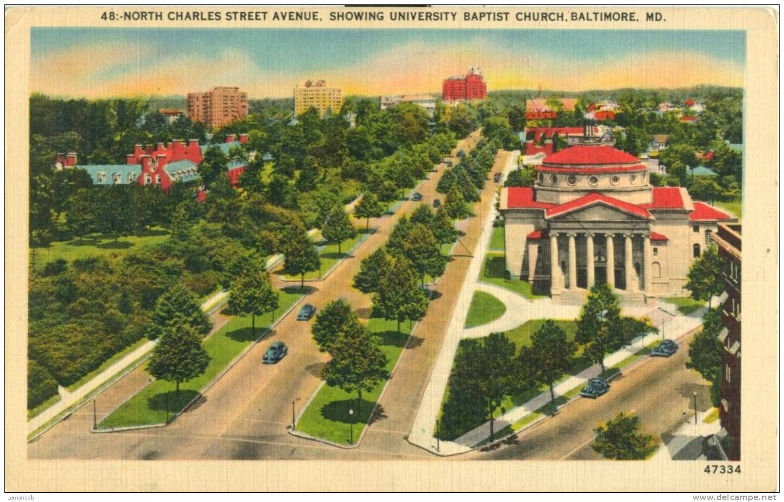 USA – United States – North Charles Street Avenue, University Baptist Church, Baltimore, MD, Used Linen Postcard [P4783] - Baltimore