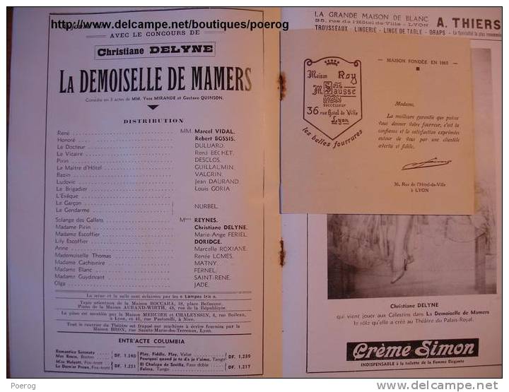 THEATRE DES CELESTINS - MAX DEARLY MADELEINE RENAUD BISCOT CHRISTIANE DELYNE MARCELLE CHANTAL PUB PATES ETC LYON 1933 - Programmes