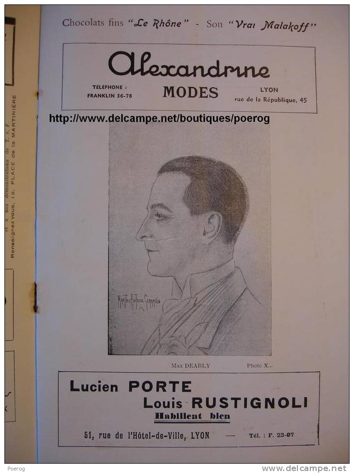 THEATRE DES CELESTINS - MAX DEARLY MADELEINE RENAUD BISCOT CHRISTIANE DELYNE MARCELLE CHANTAL PUB PATES ETC LYON 1933 - Programmes