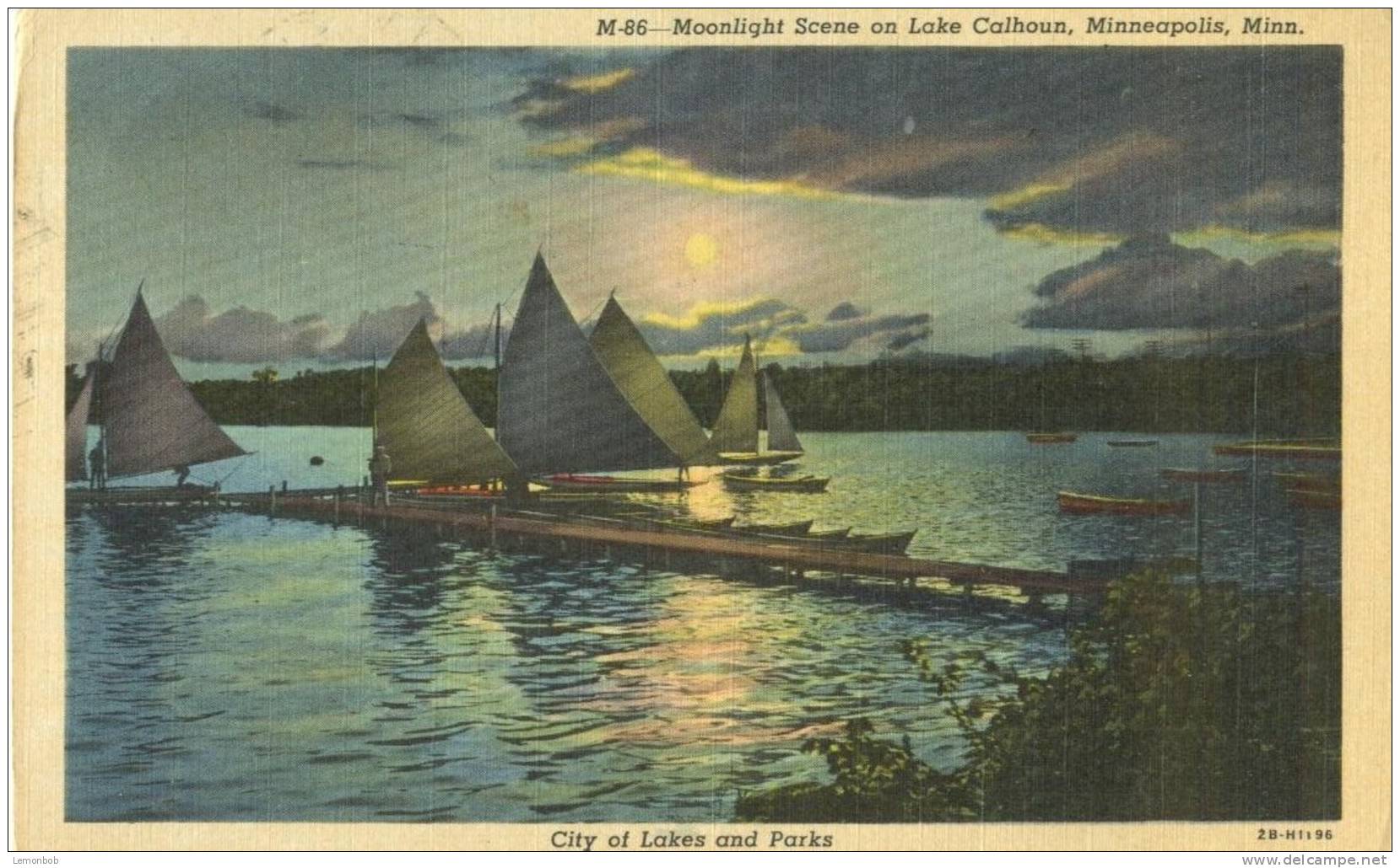 USA – United States – Moonlight Scene On Lake Calhoun, Minneapolis, Minn, 1958 Used Linen Postcard [P4812] - Minneapolis
