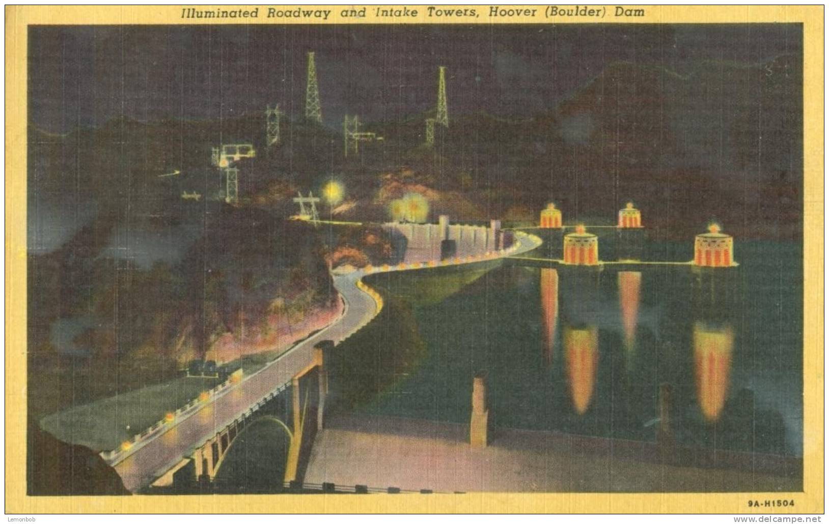 USA – United States – Illuminated Roadway And Intake Towers, Hoover Dam, 1953 Used Linen Postcard [P4817] - Andere & Zonder Classificatie