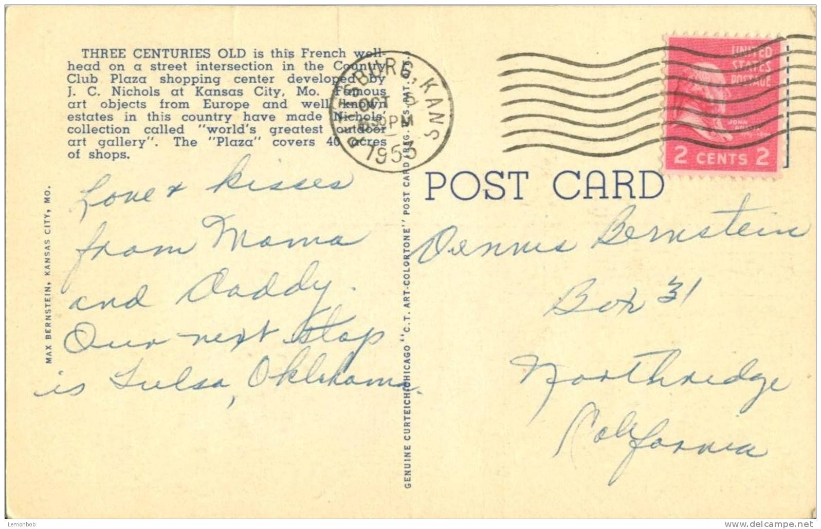 USA – United States – Three Century Old Wellhead, Kansas City, Mo, 1953 Used Linen Postcard [P4820] - Kansas City – Missouri