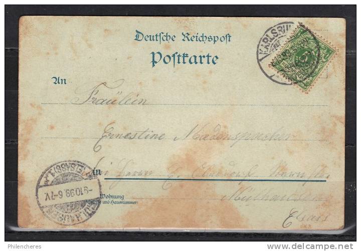 KARLSRUHE GRUSS Souvenir CPA 1899 RARE (rousseurs) - Karlsruhe