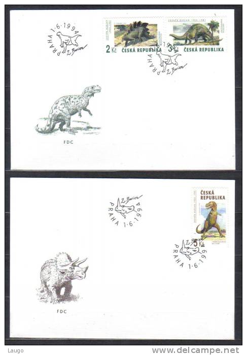 Czech Republic  FDC Dinosaurs , Prehistoric Animals Stegosaurus Tarbosaurus Apatosaurus 1994 - FDC