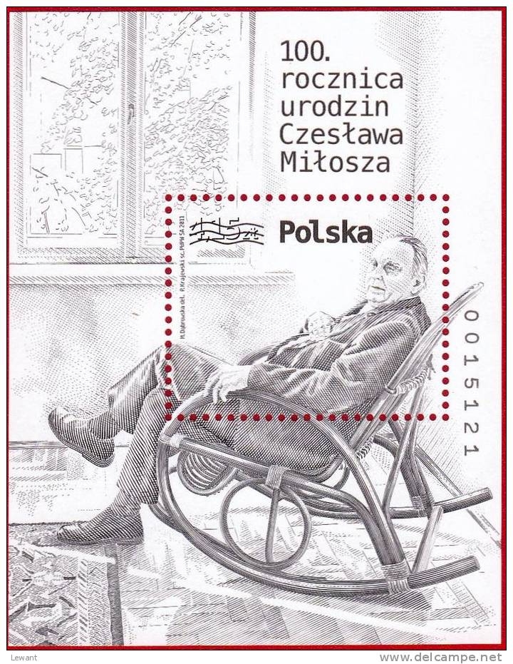2011.06.30. 100th Anniversary Of The Birth Of Czeslaw Milosz - Nobel Laureate - MNH - Block Black Print - Neufs