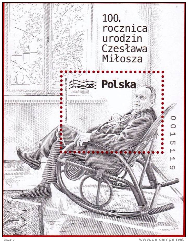 2011.06.30. Czeslaw Milosz On A Rocking Chair - Nobel Laureate - MNH - Block Black Print - Ungebraucht