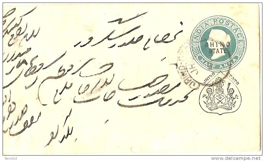 REF LCIRC2 - INDE ETAT DE JHIND - ENTIER POSTAL ENVELOPPE VOYAGEE (DATE NON LISIBLE) - Jhind