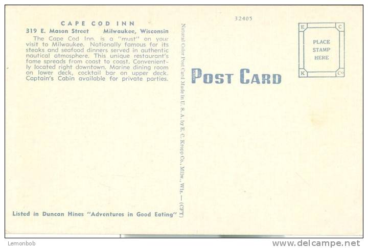 USA – United States –  Cape Cod Inn, Milwaukee, Wisconsin, Unused Postcard [P4848] - Milwaukee