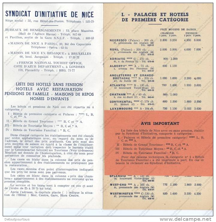 Livret Et Dépliant Touristique  NICE Côte D'Azur Vers 1950 Prix Des Hotels - Publicités