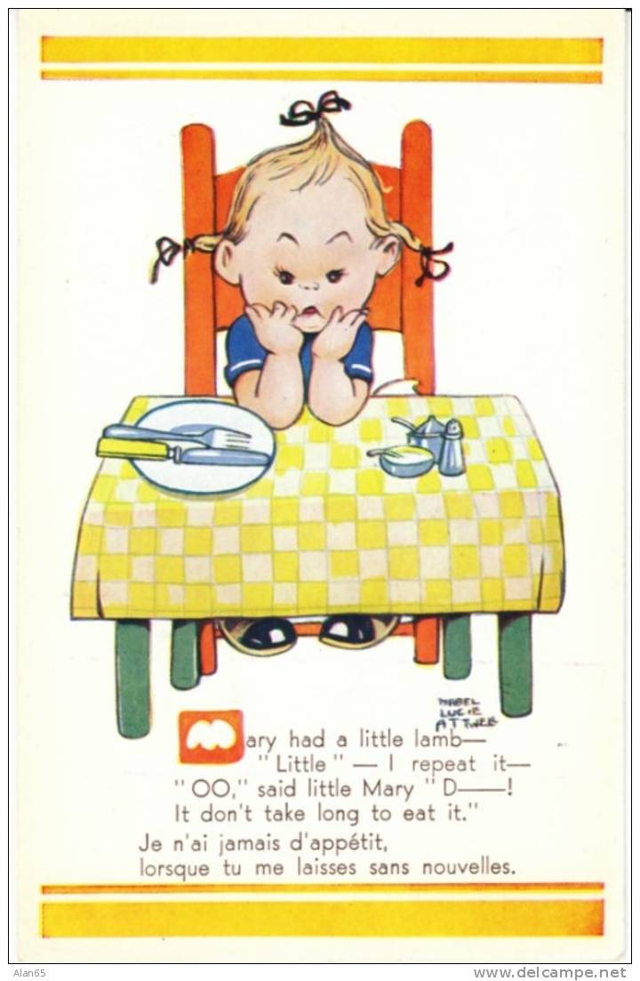 Mabel Lucie Atwell 'Mary Had A Little Lamb . . ' , C1930s/40s Vintage Artist Signed Postcard - Attwell, M. L.