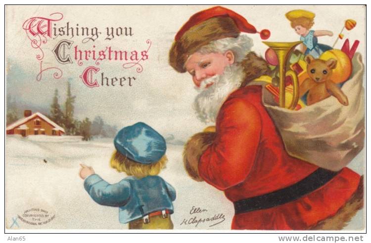 Clapsaddle Santa Christmas,  C1900s Vintage Artist Signed Embossed Postcard - Clapsaddle