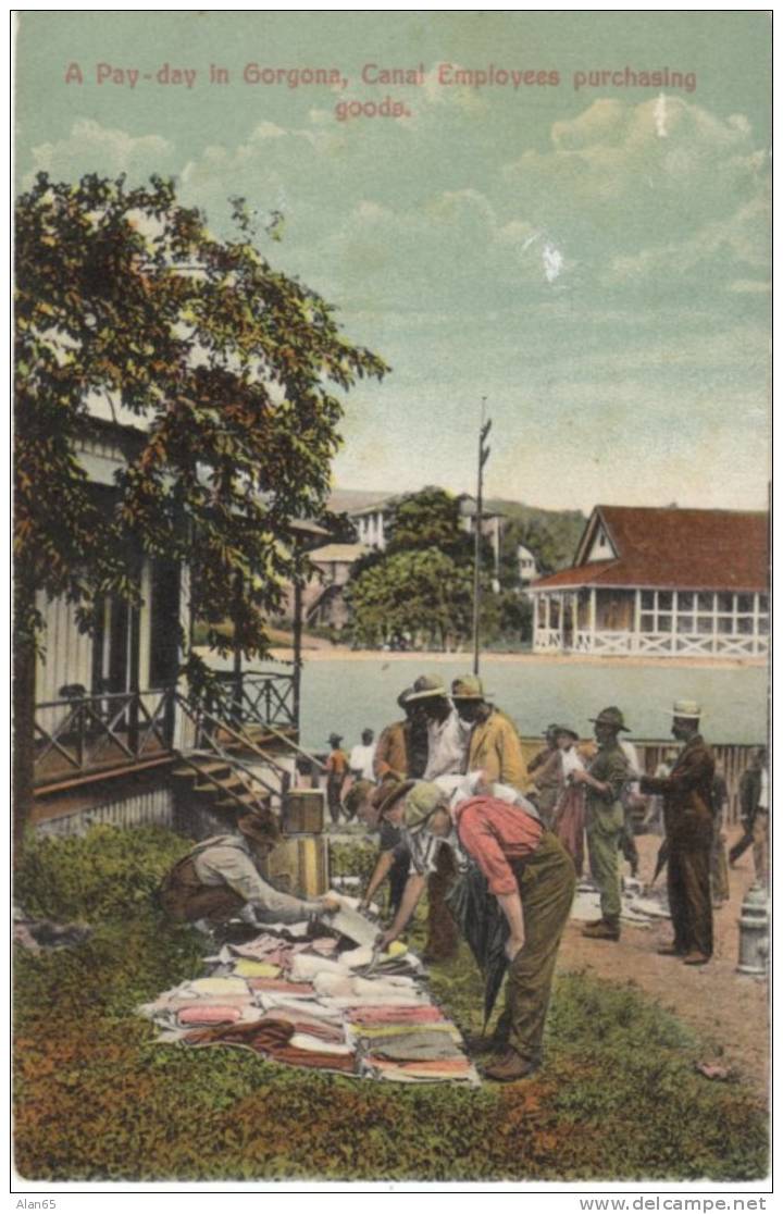 Panama Canal Zone, Gorgona Payday Employees Buy Goods At Market C1900s/10s Vintage Postcard - Panama