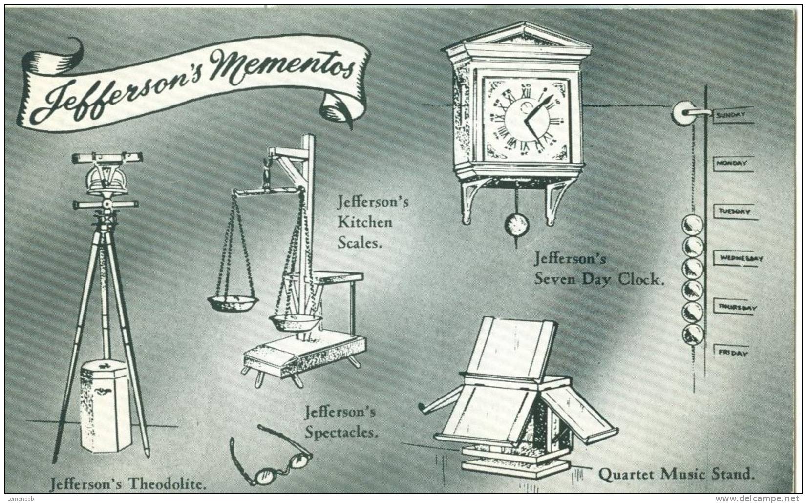 USA – United States – Jefferson's Mementos, The Home Of Thomas Jefferson, Charlottesville, Virginia, Postcard [P4881] - Andere & Zonder Classificatie