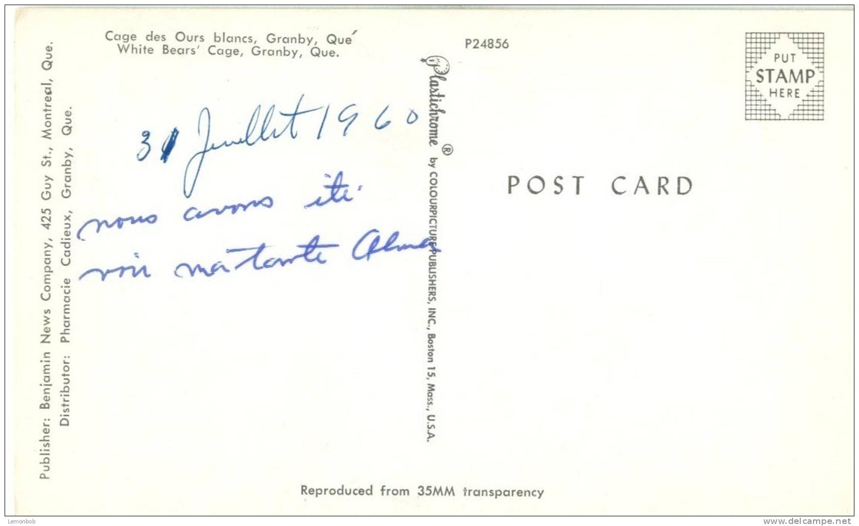 Canada – White Bears Cage, Granby Que – 1960 Used Postcard [P4919] - Granby