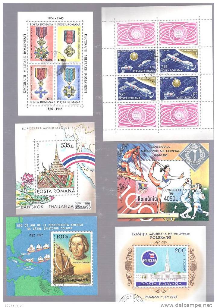 ROMANIA 6 USED DIFFERENT BLOCKS M/S THEMATIC - Usati