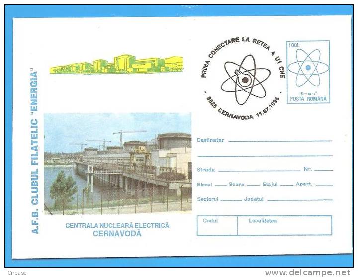 Cernavoda Nuclear Atom Power Plant, The First Network Connection ROMANIA Postal Stationery Cover 1996 - Atoom