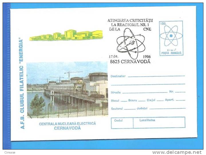 Reaching Number One Share Critical Reactor. Nuclear Power Cernavoda ROMANIA Postal Stationery Cover 1996 - Atome