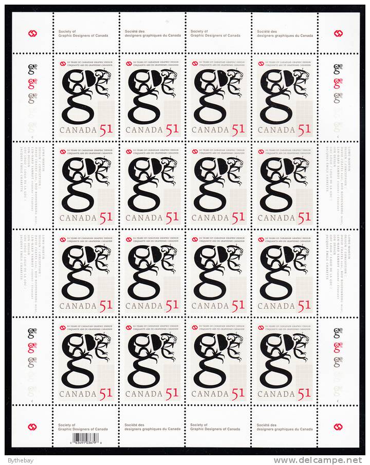 Canada MNH Scott #2167 Minisheet Of 16 51c Society Of Graphic Designers - Ganze Bögen