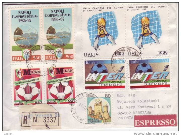 1989 21.11 Italia Campione Del Mondo Di Calcio: 2 X Napoli 1986-7, 2 X Milan 1987-8, 2 X Inter 1988-9, 2 X 1982 - 1981-90: Storia Postale