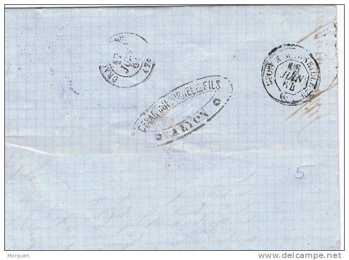 Carta  Entera  LYON (Francia)  1864. Rombo Numeral 2145 - 1862 Napoléon III