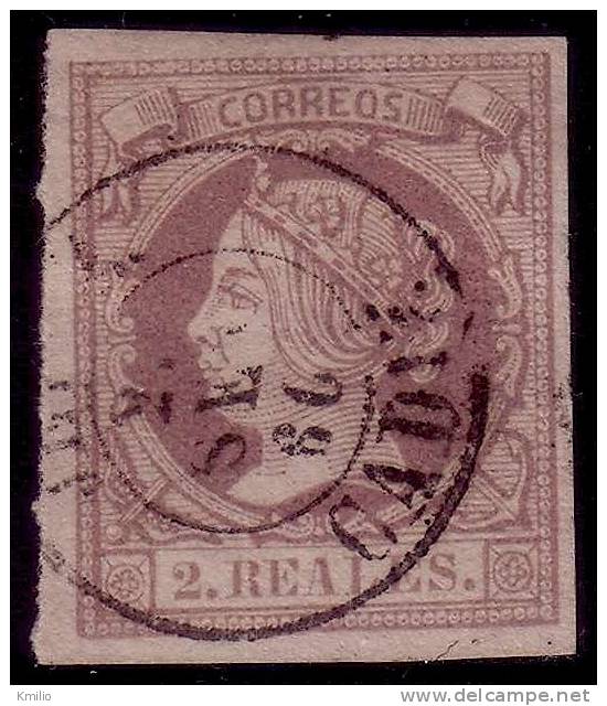 Edifil 56 Usado 2 Reales Lila De 1860 Catálogo 14 Eur Fechador Jerez Cádiz - Gebruikt