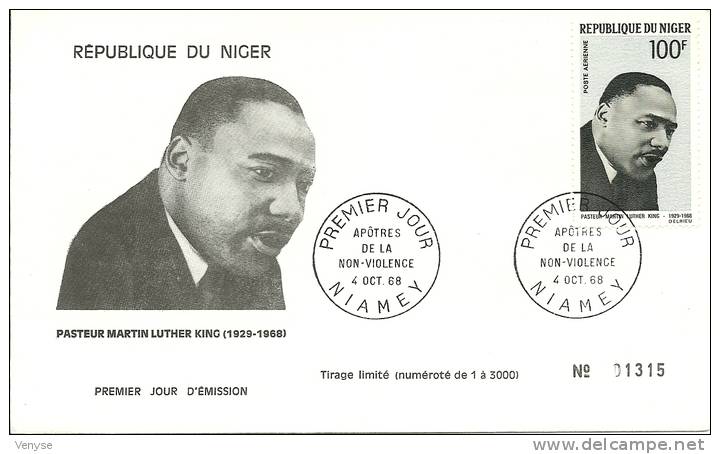 FDC NIGER ¤ PASTEUR MARTIN LUTHER KING  1968 - Martin Luther King