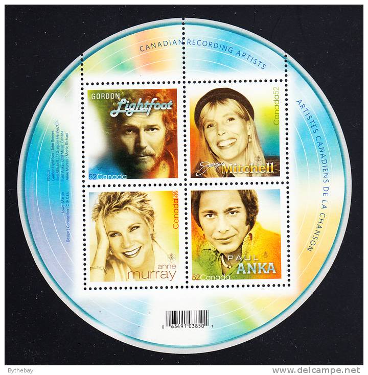 Canada MNH Scott #2221 Souvenir Sheet Of 4 52c Canadian Recording Artists - Nuevos