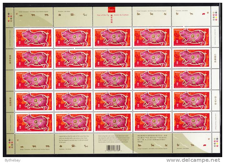 Canada MNH Scott #2201 Minisheet Of 25 52c Year Of The Pig - Fogli Completi