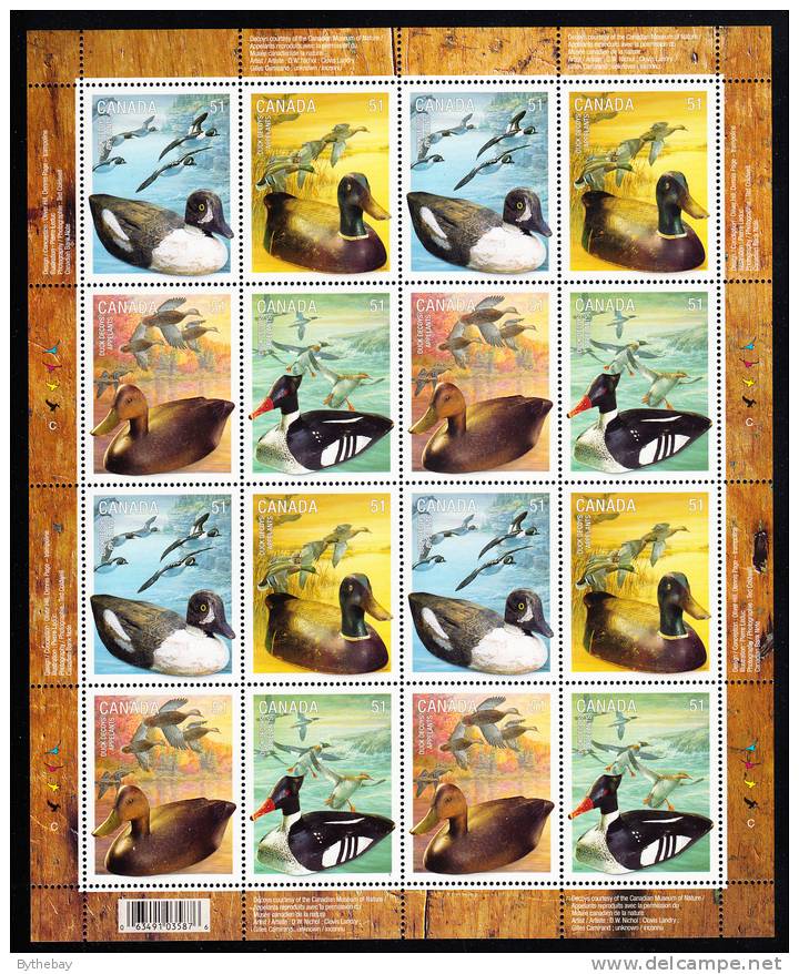 Canada MNH Scott #2166a Minisheet Of 4 Blocks Of 4 51c Duck Decoys - Volledige & Onvolledige Vellen