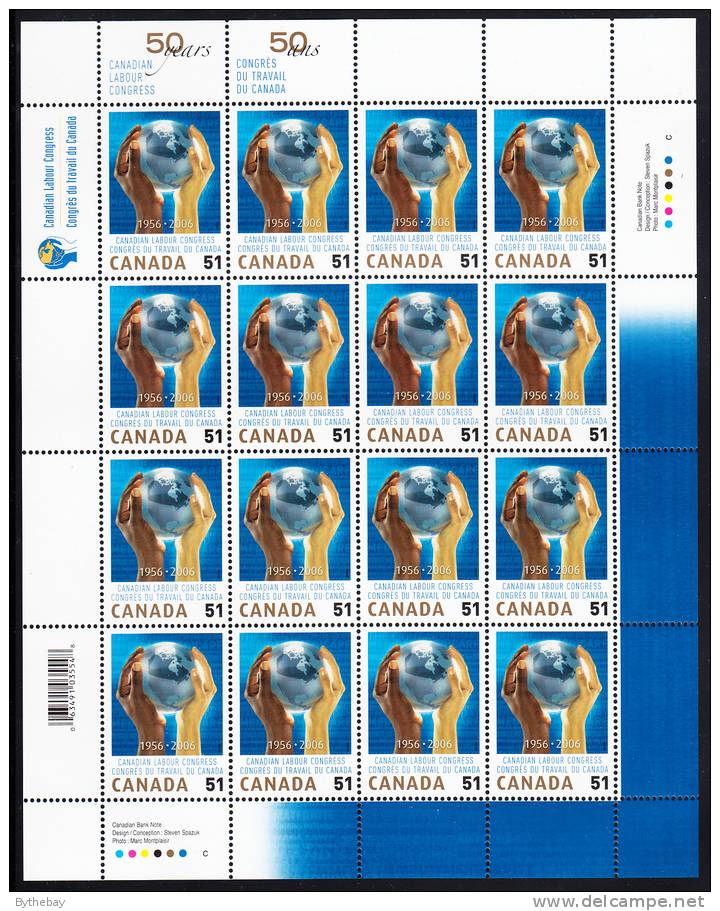 Canada MNH Scott #2149 Minisheet Of 16 51c Canadian Labour Congress - Ganze Bögen