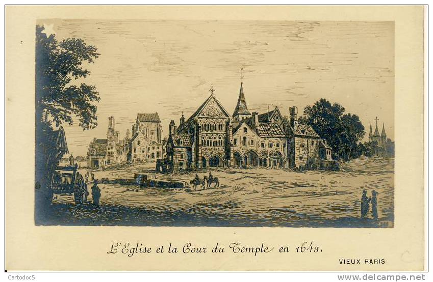 Vieux  Paris   L'Eglise Et La Cour Du Temple En 1643    Cpa - Lotti, Serie, Collezioni