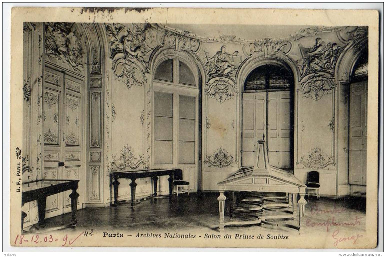 PARIS 3ème--1903--Archives Nationales--Salon Du Prince De Soubise   éd  B.F  Paris--carte Précurseur - Arrondissement: 03