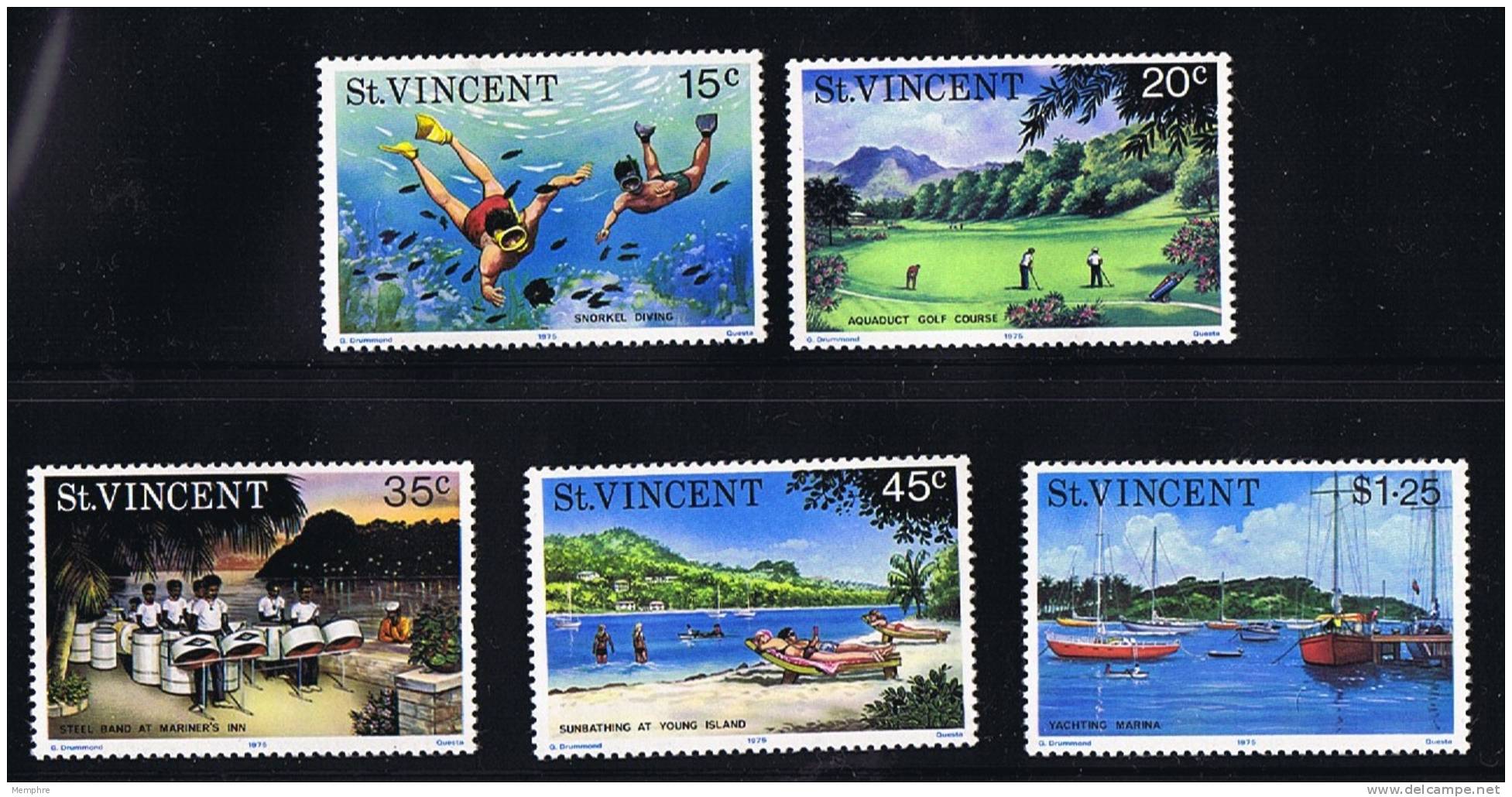 ST VINCENT 1975 Tourist Publicity Snorkeling, Golf, Steel Band, Beach, Sailing  MNH ** - St.Vincent (...-1979)
