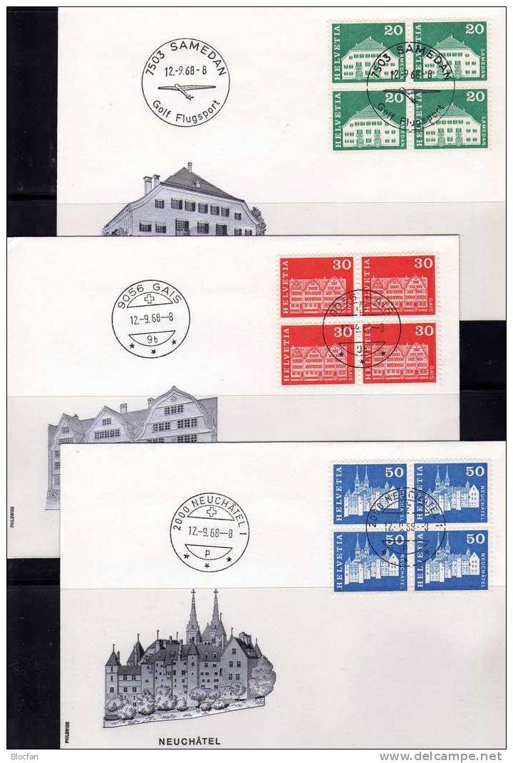 Postgeschichte / Denkmäler 1968 Schweiz 878/6 FDC Plus O 38€ Palast Näfels Schloß Lenzburg Kirche Riva Cover Of Helvetia - Briefe U. Dokumente