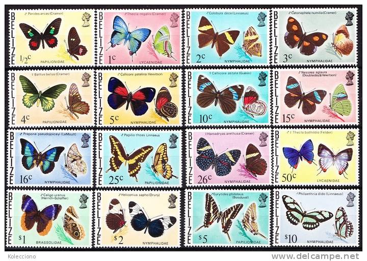 Belize Yvert 335-350 Year 1974-1975 Butterflies MNH - Belize (1973-...)