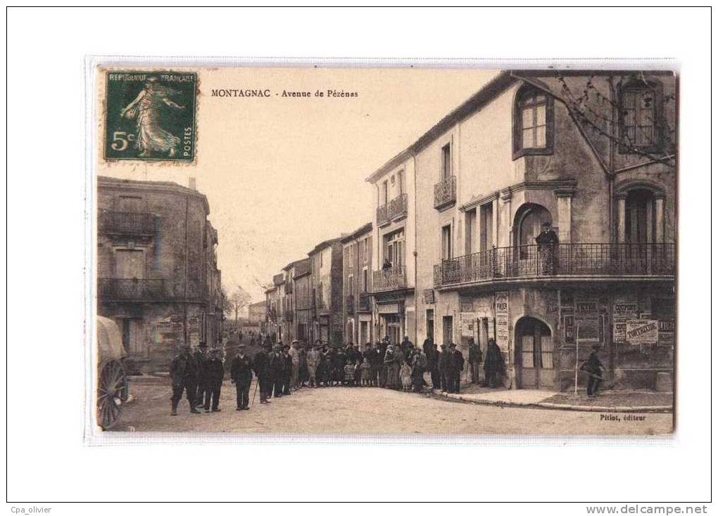 34 MONTAGNAC Avenue De Pezenas, Bien Animée, Ed Pitiot, 1912 - Montagnac