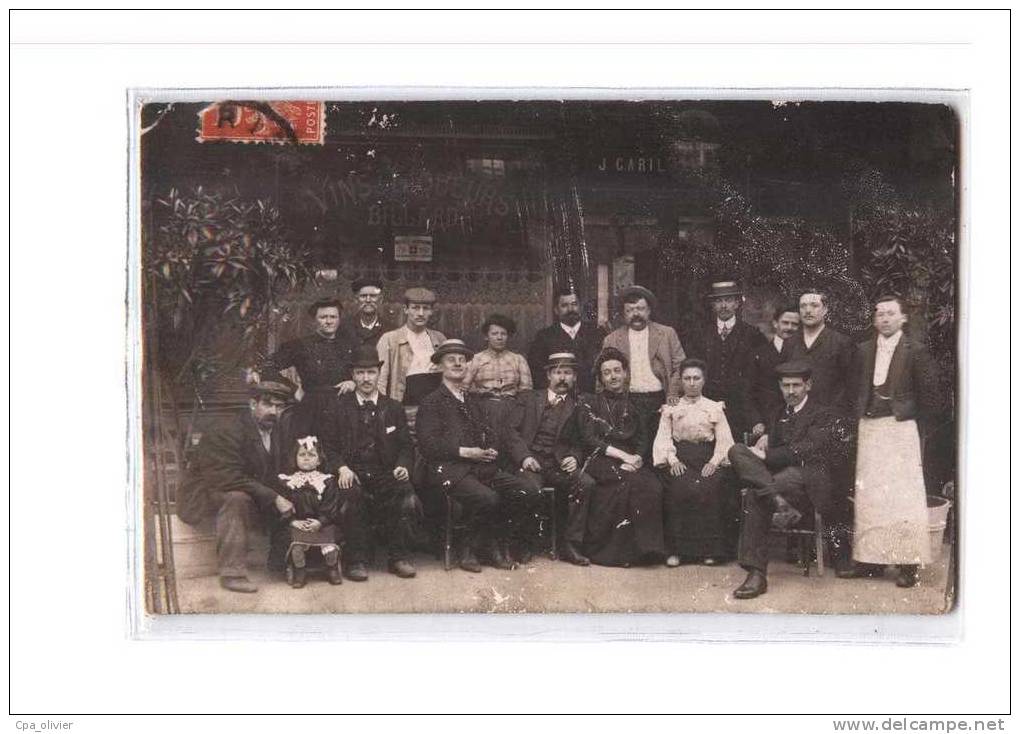 75 PARIS II Carte Photo, Café Carillat, Vins Liqueurs Billard, 34 Rue Du Mail, Devanture, Bien Animée, 1908 - Arrondissement: 02