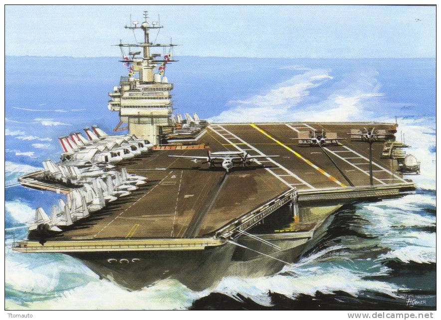 Aviation Art Postcard By Artist Gustav Hybner  -  Aircraft Carrier Nimitz - 1939-1945: 2ème Guerre