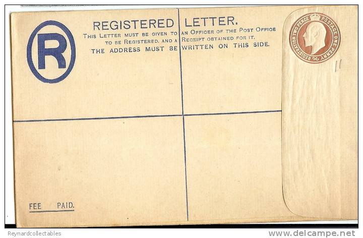 1902 GB EDVII Postal Stationery Regd. Env. Size G Mint - Stamped Stationery, Airletters & Aerogrammes