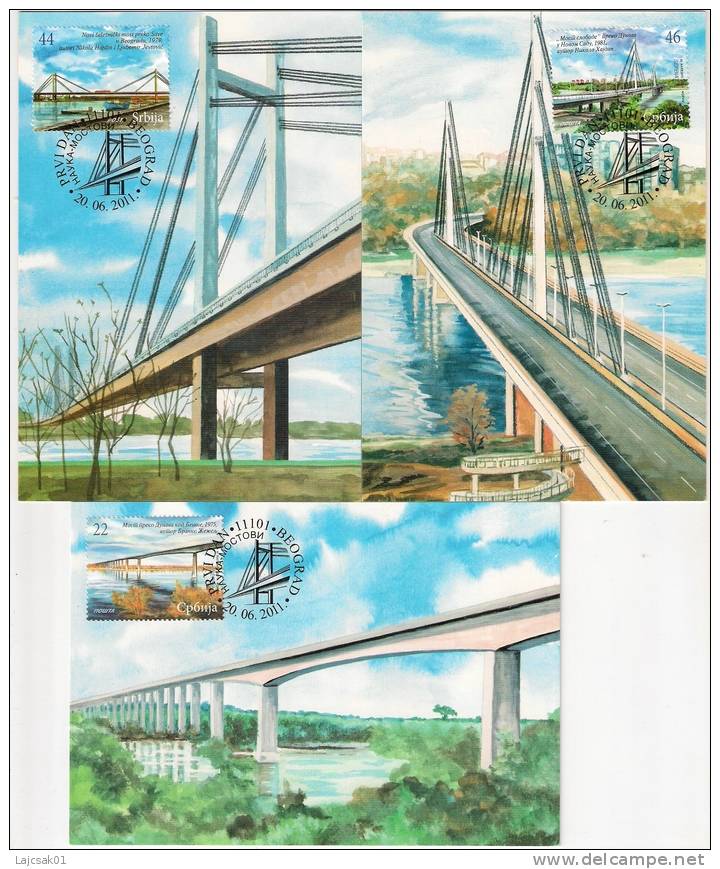 Serbia 2011 Science Bridges Bridge  Pont   3 X CM Carte Maximum - Serbie