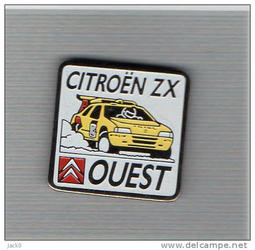 Pin´s  Sport  Rallye  Automobile  CITROËN  ZX  Jaune  OUEST  Avec  Total  Et  Michelin - Citroën