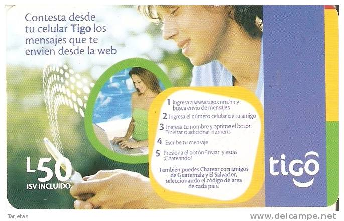 TARJETA DE HONDURAS DE 50 LEMPIRAS  DE TIGO  - MENSAJES - Honduras