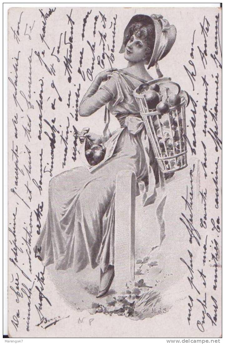 CPA:Art Nouveau:Femme à La Corbeille De Fruits/MJS - Before 1900