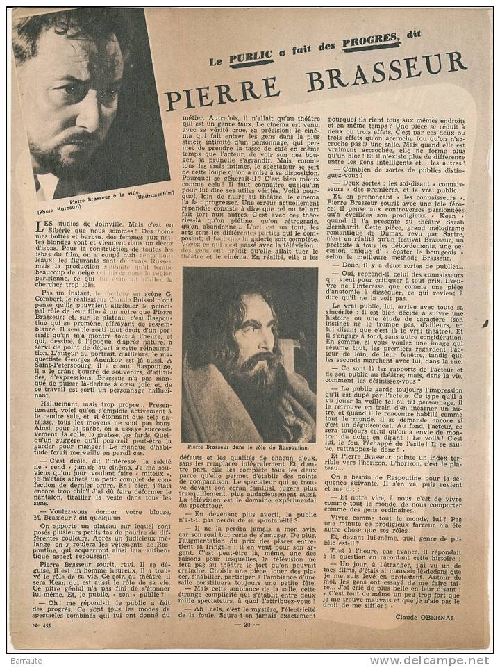 Femmes D´aujourd´hui N° 455 Du 23/01/ 1954   Interview De Pierre BRASSEUR - Mode