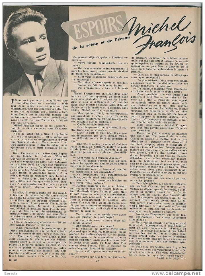 Femmes D´aujourd´hui N° 452 Du 2/01/ 1954   Interview De Michel FRANCOIS. - Lifestyle & Mode