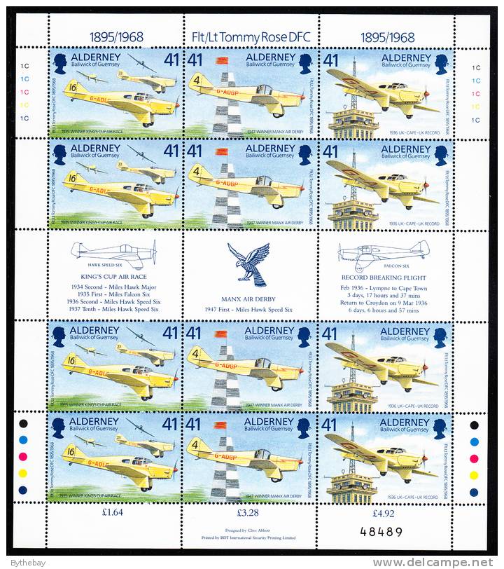 Alderney Scott #89 MNH Minisheet Of 4 Strips Of 3 Plus Gutter 41p Flt. Lt. Tommy Rose, DFC - Alderney