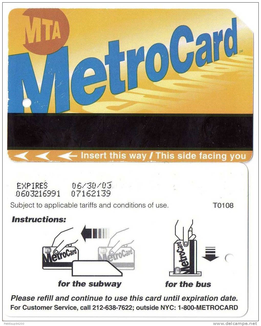 TICKET METRO  ETATS-UNIS  NEW-YORK  Metrocard - World