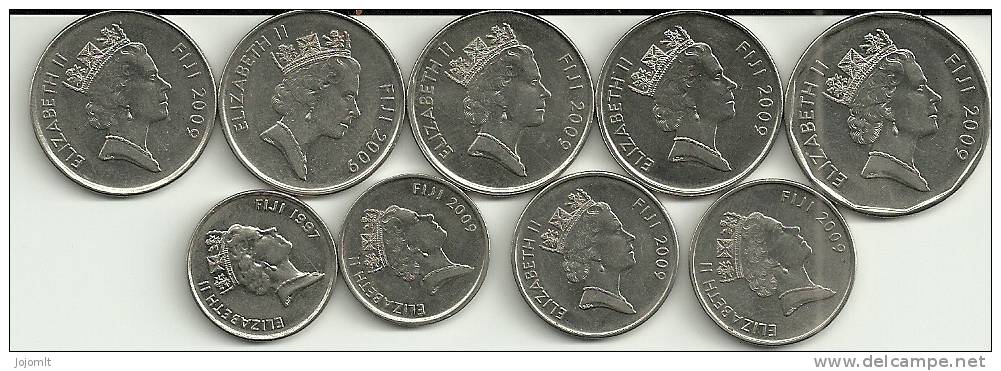 Fiji - Fidji - Lot De 9 Pièces / Coins - Année 1997(1pc) - 2009 (8pcs) - Circulées & TTB / Used & Very Nice - Fidji