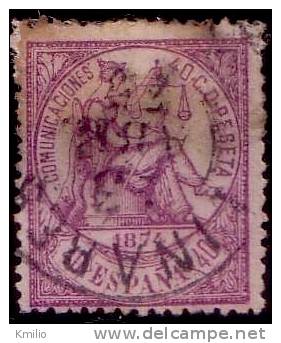 Edifil 148 Alegoría 40 Cts De 1874 En Usado Fechador Linares, Catalogo 12 Eur - Used Stamps