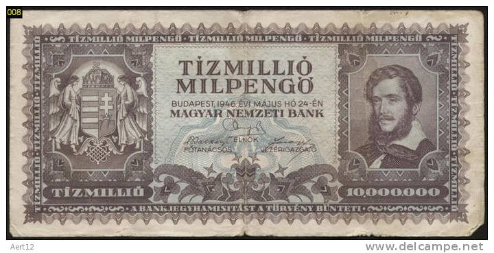 HUNGARY, 1946, 10 Millio Milpengö, Kossuth - Ungarn